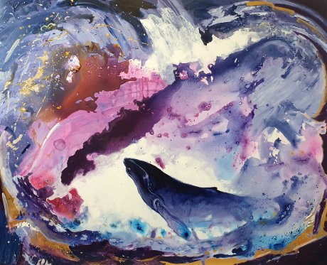 Leo du Feu large acrylic painting on canvas titled Cosmic Voyager, 150x180cm