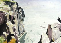 Isle of May summer cliffs, 26.5x38cm