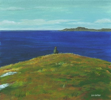 a walk at Sanna, looking to Muck, 10x11cm