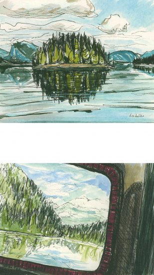 Port Hardy to Prince Rupert - green reflections, glassy water, 8x10cm & 7x10cm