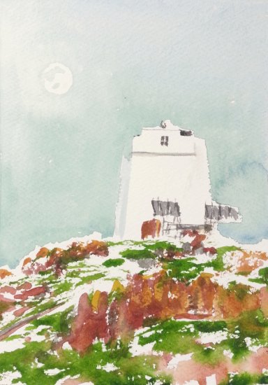 full moon over South Horn, Isle of May, 21x15cm