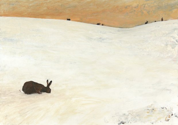 seven snow hares, 15x21cm